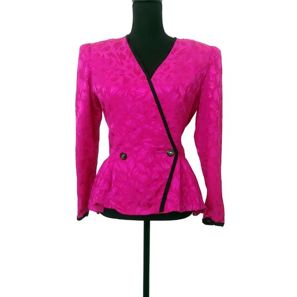 Vintage 80s 100% Silk Patterned Silk Peplum Top - Picture 2 of 5